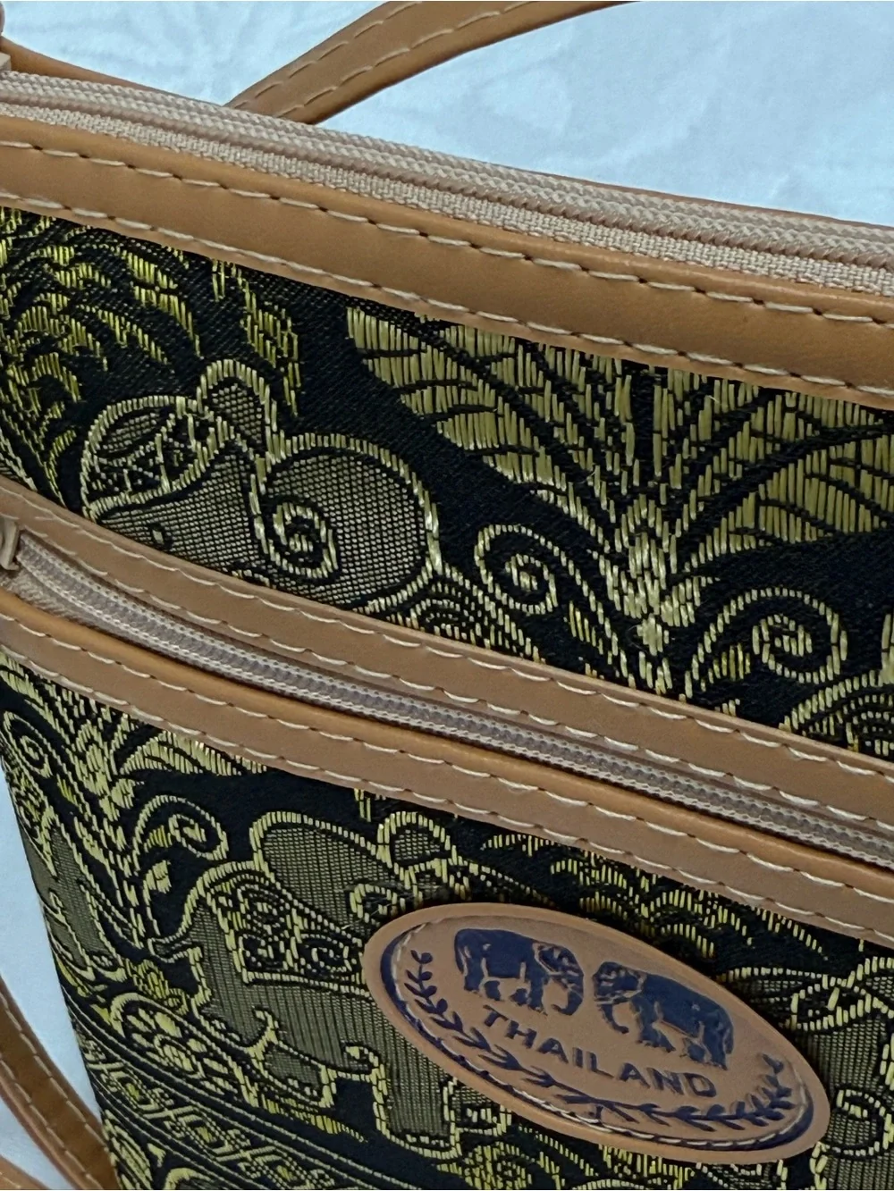 Thai Elephant Crossbody Bag - Olive Green